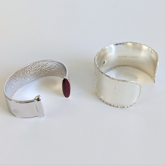 Set/ 2 Rustic Cuff Open Cuff Bracelets Silver Tone Mixed Metal - Picture 3 of 10